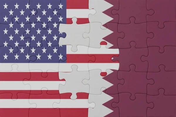 Puzzle Flagą Narodową Kataru Stanów Zjednoczonych Ameryki Makro Koncepcja Ilustracja — Zdjęcie stockowe