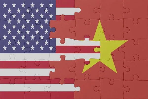 Puzzle National Flag Vietnam United States America Macro Concept Illustration — Stock Photo, Image