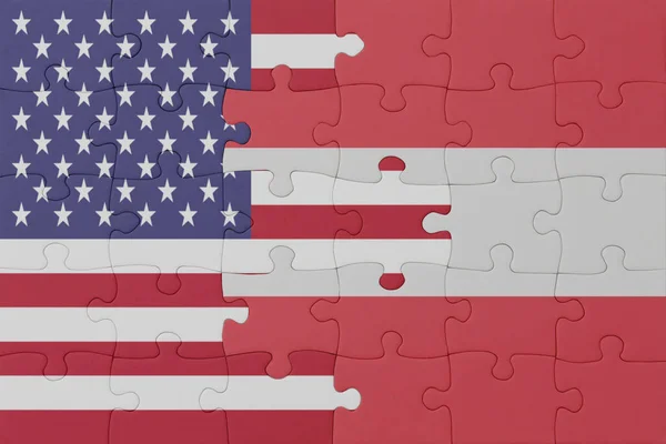 Puzzle Mit Der Nationalflagge Von Österreich Und Den Vereinigten Staaten — Stockfoto