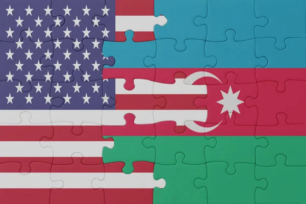 Azerbaijan Ulusal Bayrağı Amerika Birleşik Devletleri Nin Bulmacası Makro Kavram — Stok fotoğraf