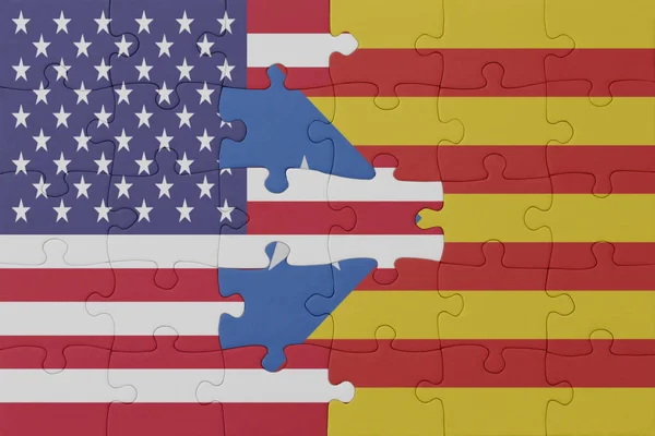 Puzzle Avec Drapeau National Catalonie Des États Unis Amérique Macro — Photo