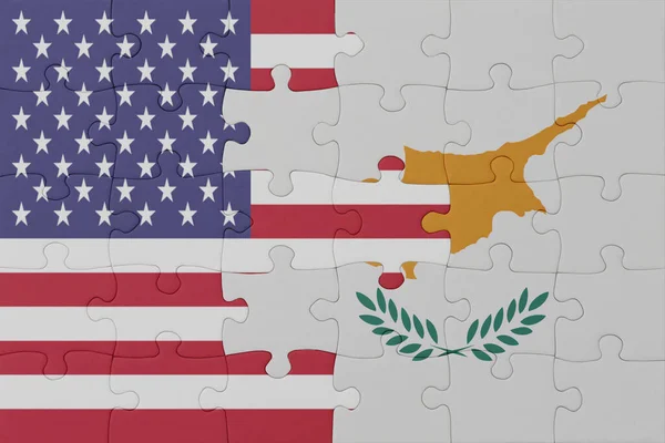 Головоломка Національним Прапором Кіпру Єднаних Держав Америки Концепція Macro Conception — стокове фото