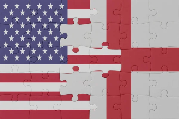 Rompecabezas Con Bandera Nacional Inglaterra Los Estados Unidos América Macro — Foto de Stock