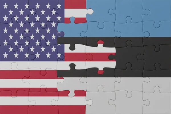 Puzzle Con Bandiera Nazionale Estonia Stati Uniti America Macro Concept — Foto Stock
