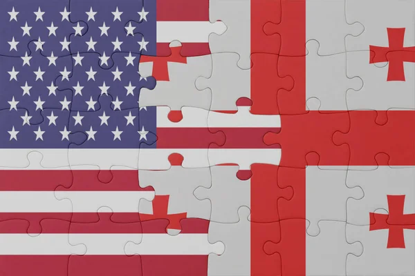 Puzzle Flagą Narodową Gruzji Stanów Zjednoczonych Ameryki Makro Koncepcja Ilustracja — Zdjęcie stockowe