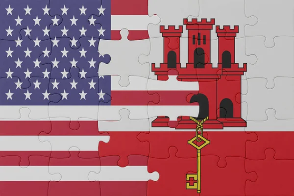 Puzzle Mit Der Nationalflagge Von Gibraltar Und Den Vereinigten Staaten — Stockfoto