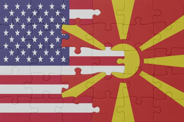 Puzzle National Flag Macedonia United States America Macro Concept Illustration — Stock Photo, Image