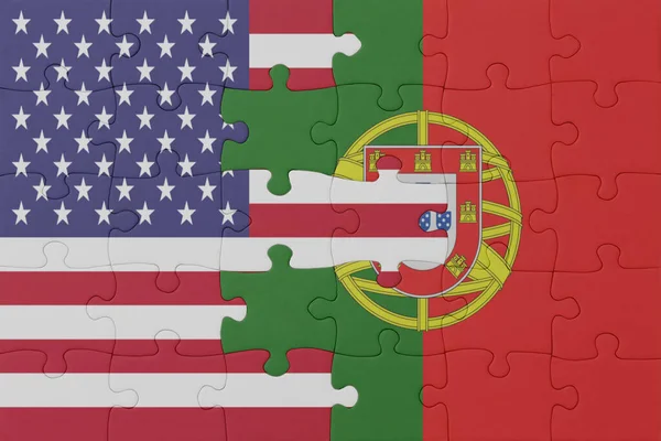 Portekiz Amerika Birleşik Devletleri Ulusal Bayrağının Bulmacası Makro Kavram Illüstrasyon — Stok fotoğraf