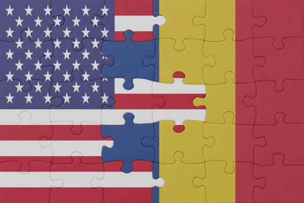 Romanya Ulusal Bayrağı Amerika Birleşik Devletleri Nin Bulmacası Makro Kavram — Stok fotoğraf