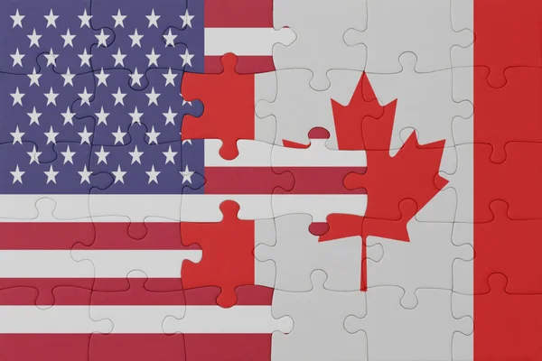Puzzle National Flag Canada United States America Macro Concept Illustration — Stock Photo, Image