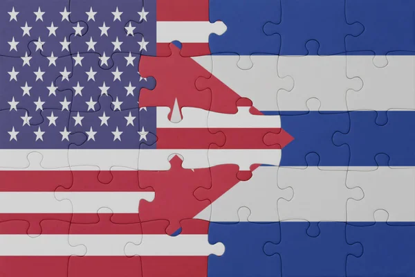 Puzzel Met Nationale Vlag Van Cuba Verenigde Staten Van Amerika — Stockfoto
