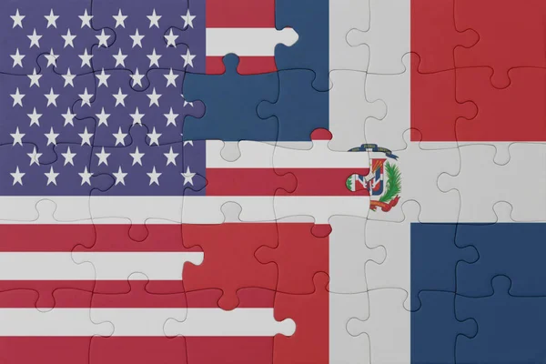 Puzzle National Flag Dominican Republic United States America Macro Concept — Stock Photo, Image