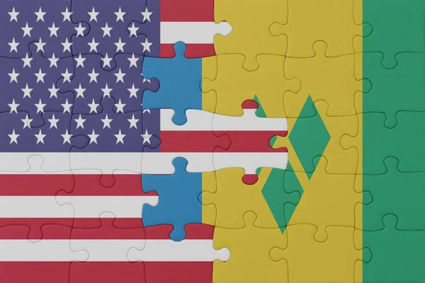 Puzzle Flagą Narodową Świętego Vincenta Granadyny Stanów Zjednoczonych Ameryki Makro — Zdjęcie stockowe