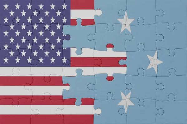 Puzzle Flagą Sfederowanych Stanów Mikronezji Stanów Zjednoczonych Ameryki Makro Koncepcja — Zdjęcie stockowe