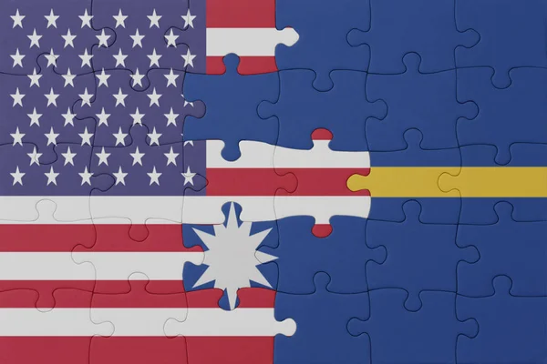 Головоломка Національним Прапором Науру Єднаними Штатами Америки Макро Concept Ілюстрація — стокове фото