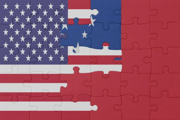サモアの国旗とアメリカの国旗のパズルです マクロ コンセプト 3Dイラスト — ストック写真