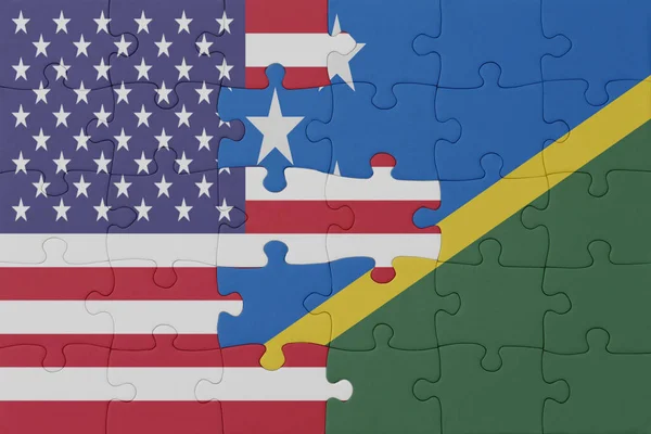 Puzzle National Flag Solomon Islands United States America Macro Concept — Stock Photo, Image