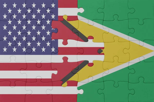 가이아나의 국기와 미국의 수수께끼입니다 거시적으로 — 스톡 사진