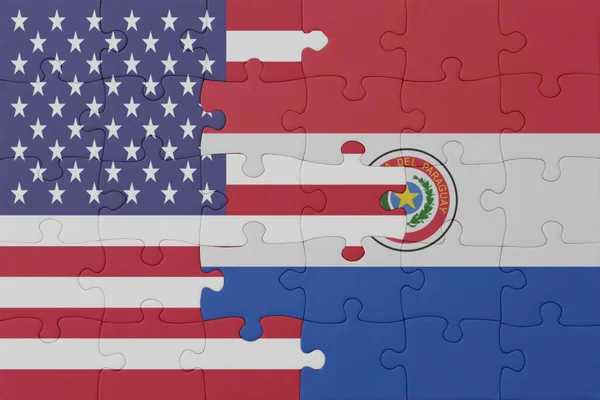 Головоломка Національним Прапором Парагваю Єднаних Держав Америки Концепція Macro Conception — стокове фото