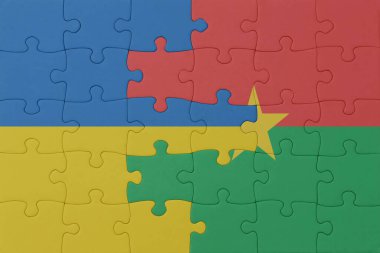 Ukrayna bayrağı ve Burkina faso 'nun bulmacası. Makro. Kavram. 3d illüstrasyon