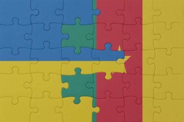 Ukrayna bayrağı ve kamerun bulmacası. Makro. Kavram. 3d illüstrasyon