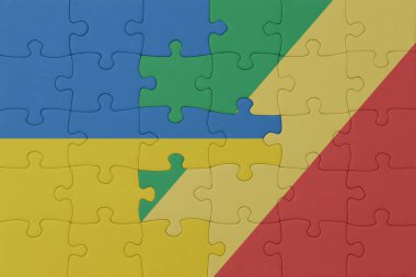 Ukrayna bayrağı ve Kongo Cumhuriyeti 'nin bulmacası. Makro. Kavram. 3d illüstrasyon