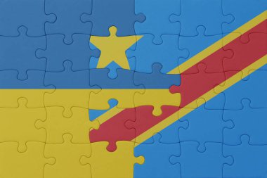 Ulusal Ukrayna bayrağı ve Demokratik Kongo Cumhuriyeti bulmacası. Makro. Kavram. 3d illüstrasyon