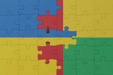 Ukrayna bayrağı ve Gine bissau 'nun bulmacası. Makro. Kavram. 3d illüstrasyon