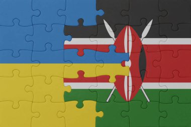 Ukrayna ve Kenya bayrağının bulmacası. Makro. Kavram. 3d illüstrasyon