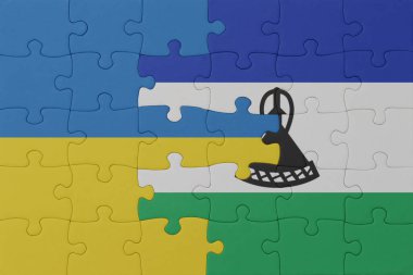 Ulusal Ukrayna bayrağı ve lesotho bulmacası. Makro. Kavram. 3d illüstrasyon