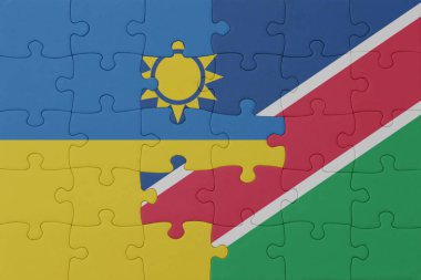 Ulusal Ukrayna ve Namibya bayrağı bulmacası. Makro. Kavram. 3d illüstrasyon