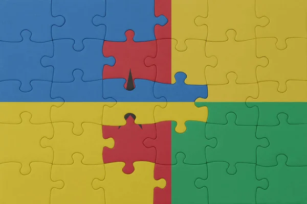 Puzzel Met Nationale Vlag Van Ukraine Guinea Bissau Macro Concept — Stockfoto