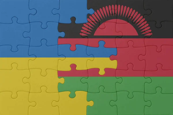 Puzzle National Flag Ukraine Malawi Macro Concept Illustration — Stock Photo, Image