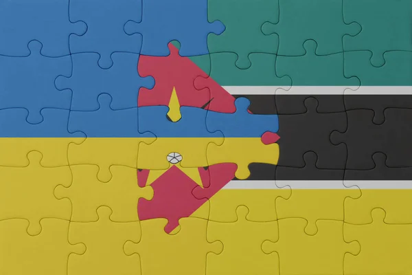 Puzzle National Flag Ukraine Mozambique Macro Concept Illustration — Stock Photo, Image