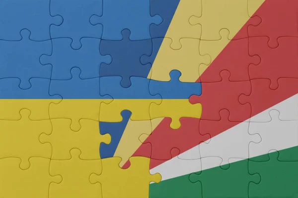 Puzzel Met Nationale Vlag Van Ukraïne Seychellen Macro Concept Illustratie — Stockfoto