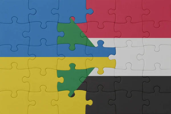 Puzzel Met Nationale Vlag Van Ukraine Sudan Macro Concept Illustratie — Stockfoto