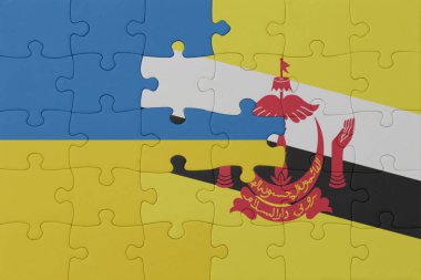 Ukrayna bayrağı ve brunei 'nin bulmacası. Makro. Kavram. 3d illüstrasyon