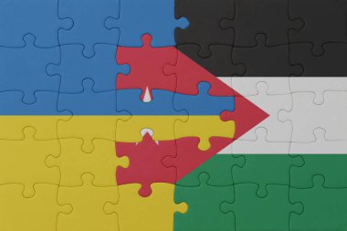 Ukrayna ve Ürdün 'ün ulusal bayrağıyla bulmaca. Makro. Kavram. 3d illüstrasyon