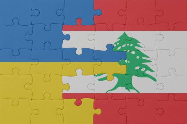 Ulusal Ukrayna ve Lübnan bayrağı bulmacası. Makro. Kavram. 3d illüstrasyon