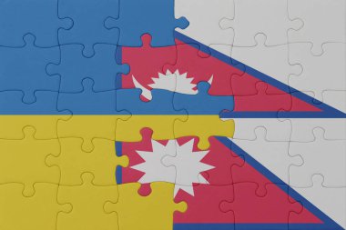 Ulusal Ukrayna ve Nepal bayrağı bulmacası. Makro. Kavram. 3d illüstrasyon