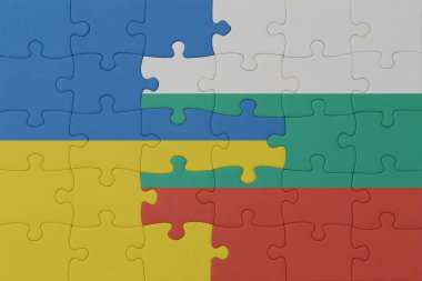 Ukrayna ve Bulgarya 'nın ulusal bayrağıyla bulmaca. Makro. Kavram. 3d illüstrasyon