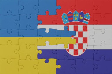 Ulusal Ukrayna ve Hırvat bayrağı bulmacası. Makro. Kavram. 3d illüstrasyon