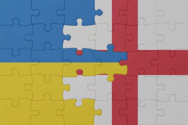 Ukrayna ve İngiltere 'nin ulusal bayrağıyla bulmaca. Makro. Kavram. 3d illüstrasyon