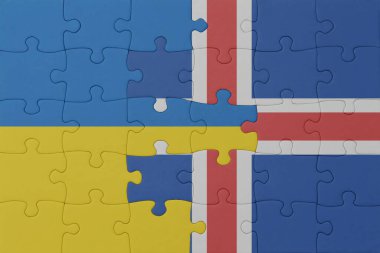 Ulusal Ukrayna ve İzlanda bayrağı bulmacası. Makro. Kavram. 3d illüstrasyon