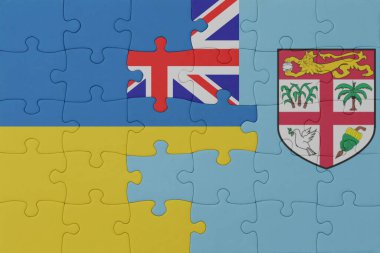 Ulusal Ukrayna ve Fiji bayrağı bulmacası. Makro. Kavram. 3d illüstrasyon