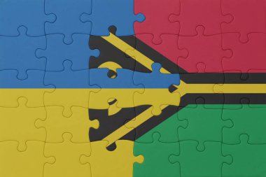 Ulusal Ukrayna ve Vanuatu bayrağı bulmacası. Makro. Kavram. 3d illüstrasyon