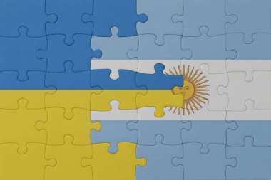 Ulusal Ukrayna ve Arjantin bayrağı bulmacası. Makro. Kavram. 3d illüstrasyon