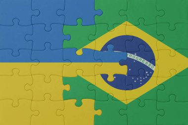 Ukrayna ve Brezilya 'nın ulusal bayrağıyla bulmaca. Makro. Kavram. 3d illüstrasyon
