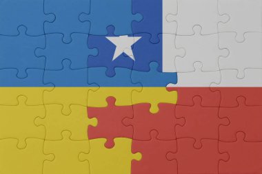 Ulusal Ukrayna ve Şili bayrağı bulmacası. Makro. Kavram. 3d illüstrasyon