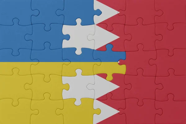 Puzzel Met Nationale Vlag Van Ukraine Bahrain Macro Concept Illustratie — Stockfoto